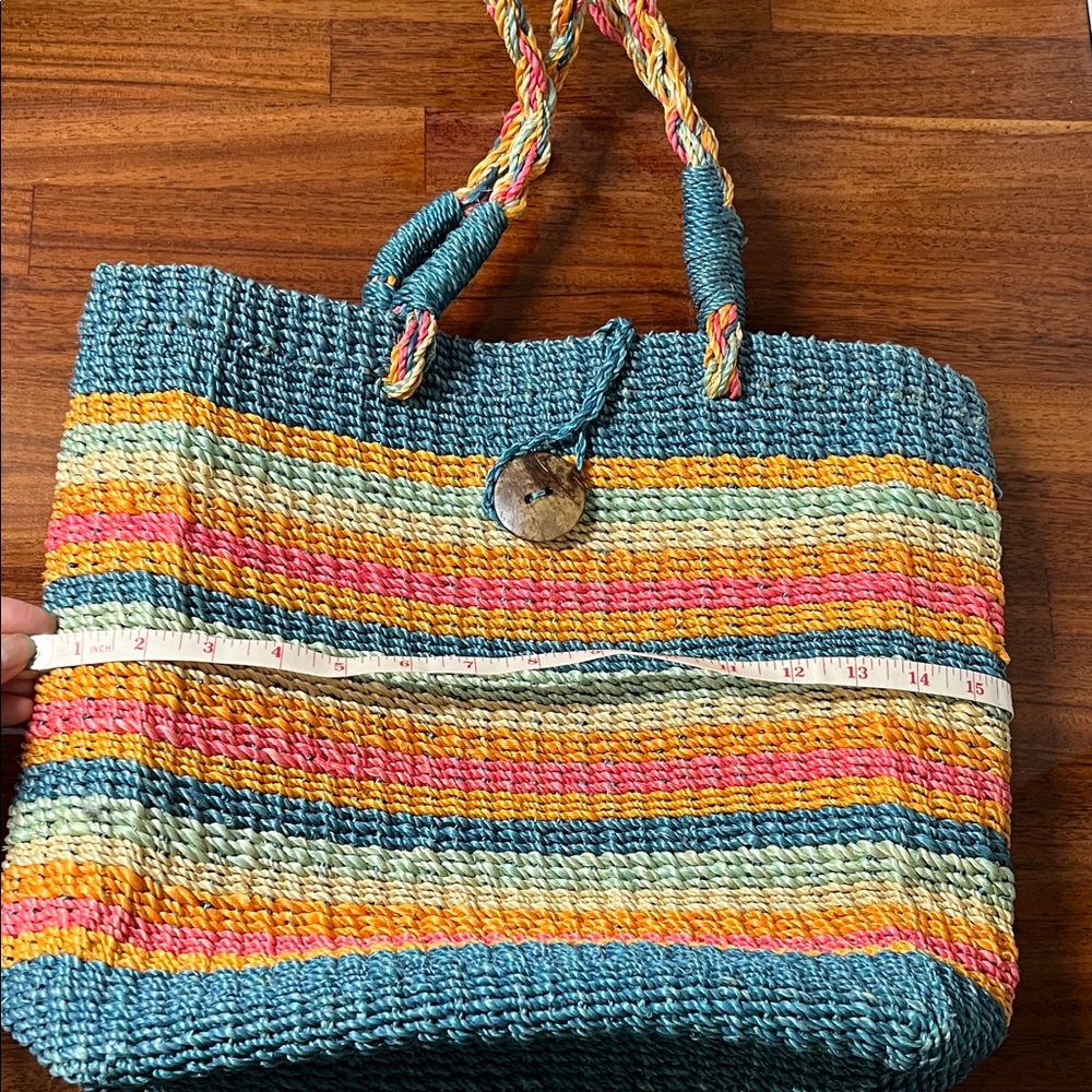 Woven Multicolor Stripe Tote Bag - Blue & Pink